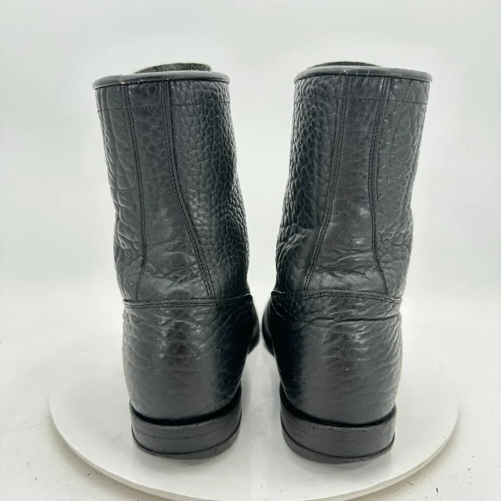 Justin 522 Bullhide Men 10 B Pebbled Black Leather Tassel Western Lacer Boot